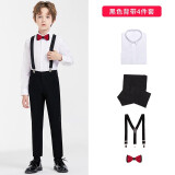鼎玛仕儿童西服套装男童小西装花童礼服韩版中大童主持人男孩钢琴演出服 黑色背带长袖长裤4件套 155 码 身高150-155cm 重81-85斤