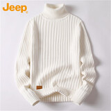 JEEP吉普毛衣男秋冬季高领针织衫男士保暖上衣男装打底衫 白色 2XL