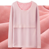 佑孕产后哺乳秋衣产妇喂奶衣美体修身保暖内衣长袖睡衣秋冬打底喂奶衣 加绒上衣（21822款）-粉色 L码(适合90-125斤）