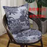 藤椅坐垫抱枕组合圆形椅垫棉麻加厚垫田园布艺亚麻靠枕坐垫可拆洗 黑花1个抱枕1个坐垫亚麻布 45x45cm