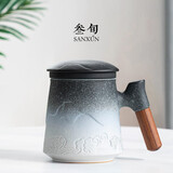 叁旬 山海观泡茶马克杯茶杯家用陶瓷杯带盖办公室过滤水杯茶水分离杯 山海观泡茶杯【白砂釉】