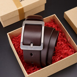 牛当家（cattlesboss）皮带礼盒男纯钛头层牛皮腰带男针扣3166 深咖色3.7 110cm