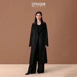 三只小山羊高圆圆同款【钻石绒系列女主角】100纯羊绒大衣女士修身版型大衣 黑色 M