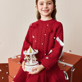 MiniPeace【时尚系列】太平鸟童装女童毛衣裙冬季新年红色儿童裙子拜年服 红色 110 cm