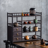 楠方印象（NANFYINX）茶壶架子置物架桌面茶杯茶具收纳架茶室中式实木小型博古架茶叶柜 60长四层三抽古味杯架