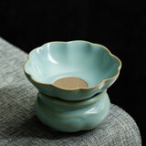 心去處汝窑茶漏茶滤全瓷一体茶叶过滤网加公道杯陶瓷滤茶器茶隔茶具配件 花边茶漏套组【天青陶孔】