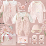 新生的儿见面礼盒初生婴幼儿衣服套装宝宝满月周岁见面礼物高档冬 粉糯米喇叭花 3-6个月