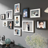 一面墙照片墙组合实木相框挂墙婚纱照家庭墙上相册框过道装饰画框免打孔 11框黑白框+打印照片