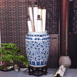 予乐陶书画桶客厅花瓶摆件青花瓷大口径卷轴缸景德镇陶瓷新中式装饰摆件 小号冬瓜型48*34不含画轴