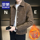 罗蒙（ROMON）春秋季夹克男2025新款痞帅潮牌高级感翻领仿麂皮上衣服男士外套 10111-5002咖色 XL （推荐125-140斤）