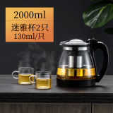 天喜（TIANXI） 玻璃茶壶耐热加厚玻璃茶具不锈钢茶水分离可拆卸冲洗壶泡茶壶 【玻璃茶壶+迷雅杯*2】 2000ml