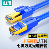 山泽 七类网线 CAT7类纯铜双屏蔽8芯双绞线 工程级万兆电脑宽带家用成品线跳线 蓝色0.5米CAT-7005L