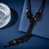 Qlady手工水晶流苏毛衣链女长款项链奢华配饰百搭女士毛衣挂件饰品女高档时尚民族风衣服装饰吊坠礼物 高雅黑