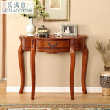 乐满庭美式入户玄关柜全实木玄关桌半圆玄关台靠墙欧式走廊过道小美背几 板栗色70长*30宽*85高