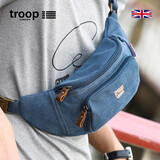 Troop男帆布腰包运动挎包胸包男复古手机运动腰包欧美户外斜跨帆布包 中号帆布版蓝色244升级