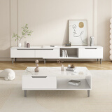 沐希拓茶几客厅轻奢高级茶机2025款小户型岩板茶几电视柜组合奶油风茶几 三抽电视柜+两抽款1.0米茶几-白 【90%人选择】送货入户+包安装