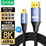 毕亚兹 Mini DP转DP1.4版转接线 8K60hz雷电口高清视频转换器线 苹果微软Surface笔记本接显示器 1米