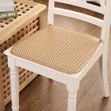 原梦城堡夏季椅子垫凉席坐垫办公室冰丝藤椅垫汽车座垫坐垫夏天餐椅垫凉垫 黄格椭圆 45x45cm含系带