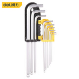 得力（deli）工具内六角扳手加特长型球头内六角扳手套装中孔花型内六角组套公英制内六方 60#铬钒钢加长球头9件套 DL2175