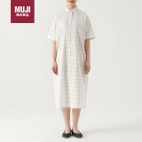 无印良品（MUJI）女式 棉桑蚕丝 短袖连衣裙 裙子 长裙 BC05CC3S 白色格纹 L-XL