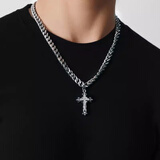戚小米古巴项链男潮个性高级感欧美风十字架吊坠嘻哈锁骨链小众毛衣链子 项链【链长约55cm】