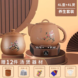 竹水溪600w大火无釉层紫砂煎药壶中药壶全自动电子煎药锅中药罐家用砂锅无涂层 4L药壶+4L汤煲 家用推荐（2～4人） 4L 天然无釉紫砂+600W大功率