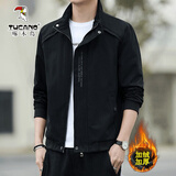 啄木鸟外套男士夹克春秋季新款商务休闲风工装茄克衫免烫抗皱立领上衣服 2110#黑色 加绒 XL (建议115-133斤)