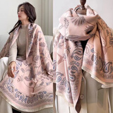 多菲尼森披肩围巾女办公室春秋女友生日礼物送妈妈仿羊绒双面围巾披风保暖 灰粉