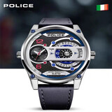 POLICE警察意大利魄力思两地时双时区机芯赛车欧美飞行员大表盘石英手表 A银青PL.14835JS/02 双时区