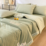 索臻A类轻奢全棉水洗棉夏凉被四件套夏季空调被纯棉夏凉被可机洗被子 抹茶绿【100%新疆长绒棉】 四件套/2.2*2.4m夏被+床单+2枕套