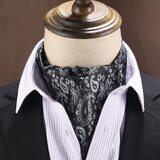 雅西欧男士领巾英伦正装商务西装衬衫领口丝巾潮男领口巾双层围巾 黑色花腰果纹领巾B