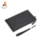 稻草人手包男士真皮新款薄款信封包软皮头层牛皮大容量手拿包手抓包男包 黑色大版27*3*18CM