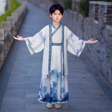 安妮优儿男童唐装汉服夏装男孩中国风春秋2025新款儿童古装夏季国学演出服 浅灰色 160