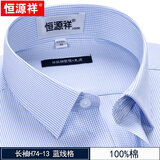 恒源祥棉长袖衬衫男春秋季商务职业正装中年修身衬衣男士棉免烫 长袖H74-13 蓝线格 42