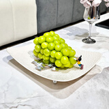 尊慕斯水果盘家用客厅轻奢高档茶几零食糖果透明托盘高颜值简约干果盘子 波纹水果盘-大号【奶油色/2个】