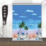 柏拉图窗帘免打孔卷帘全遮光新款遮阳升降免钉安装厨房卫生间卧室卷拉式 地中海景【半遮光/透光不透景】