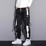 鲁宾克工装裤男春秋季裤子男潮哈伦裤宽松休闲长裤学生潮牌运动束脚裤男 7155黑色 L(建议体重100-115斤)