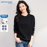 真维斯（JEANSWEST）圆领卫衣女春夏2025小个子宽松简约百搭长袖女装上衣黑色XL