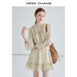 VEGA CHANG法式复古连衣裙女2025年新款夏季小众设计荷叶边印花海边度假裙子 印花（短款） L