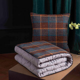 南柯一梦亚麻纯色抱枕被办公室午睡毯子午休毯两用抱枕多功能透气汽车靠垫 格子A 40*40（展开110*150）cm