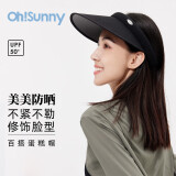 OhSunny防晒帽女春夏大檐防紫外线防晒发箍蛋糕帽空顶太阳帽子 暮云黑 均码