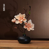 仿真玉兰花套装陶瓷花瓶桌面摆放花卉高档逼真花艺客厅餐厅装饰花 黑花瓶+橙色花套装
