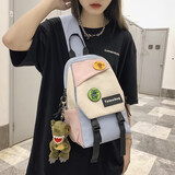 双星（doublestar）胸包男斜挎包女腰包男士单肩包 ins韩版潮流学生运动多功能防泼水 蓝色【带大恐龙挂件+2枚徽章】