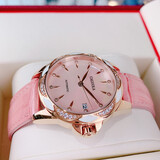 卡罗莱女表全自动机械小绿表时尚女士手表防水皮带精钢陶瓷带腕表CA1206 玫金粉面粉皮 CA1206