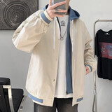 Foss Phil假两件外套男春秋季款韩版潮流上衣百搭港风男学生夹克连帽外套 AM-5188卡其 L 【建议110-125斤】