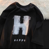 娇茹妮 纯棉潮牌克莱因蓝涂鸦印花短袖T恤女韩版宽松春季新款学生短袖tee 黑色 M