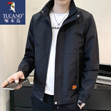 啄木鸟2025新款外套男士春秋季宽松立领简约休闲百搭潮夹克男装上衣服 2031黑色 2XL