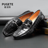 PUGETE GT普戈特泰国鳄鱼皮皮鞋男士真皮商务时尚懒人鞋套脚手工休闲豆豆鞋 半鳄-肚皮 40