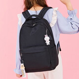 亿秀初高中大学生书包女韩版双肩包轻便百搭大容量三四五六年级小学生 黑色大号（配可妮兔挂件）