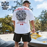 MUSCLEDOG 肌肉狗丛野玫瑰潮牌印花大码宽松半袖健身训练衣服运动短袖T恤男 白色  S